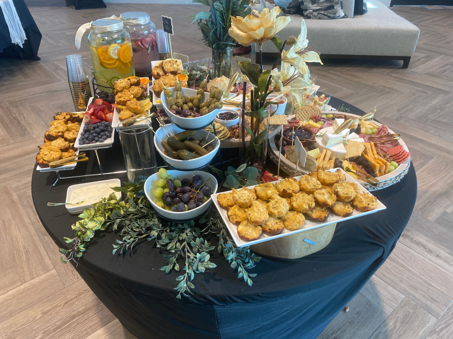 Abundant grazing table of appetizers and bites